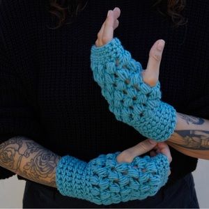 Bellissimo Blue Handmade Crochet Hand Warmers